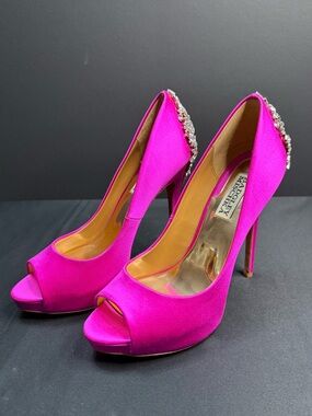 Badgley Mischka Satin High Heel Crystal Barbie Pink Wedding Prom Bridesmaid